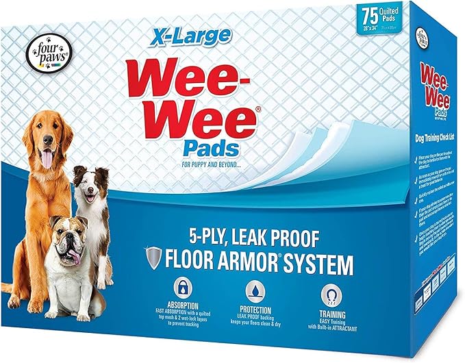 Four Paws Wee-Wee Pads for Dogs, X-Large 28x34 Inch, 75 Count, 2 Pack