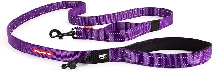 EzyDog Soft Trainer Dog Leash, 6 ft. Leash - 72”, Purple | Traffic Control Handle, Ideal for Dogs over 26 lbs., 1" Wide Soft Touch Webbing, Reflective Stitching, Accessory Attachment,