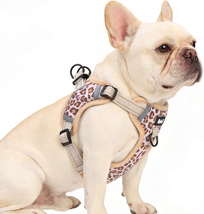 PUPTECK Dog Harness Small Sized Dog, Step in Adjustable Reflective Dog Vest Harness Escape Proof, No Pull Soft Padded Harness Easy Control, Brown Leopard, M