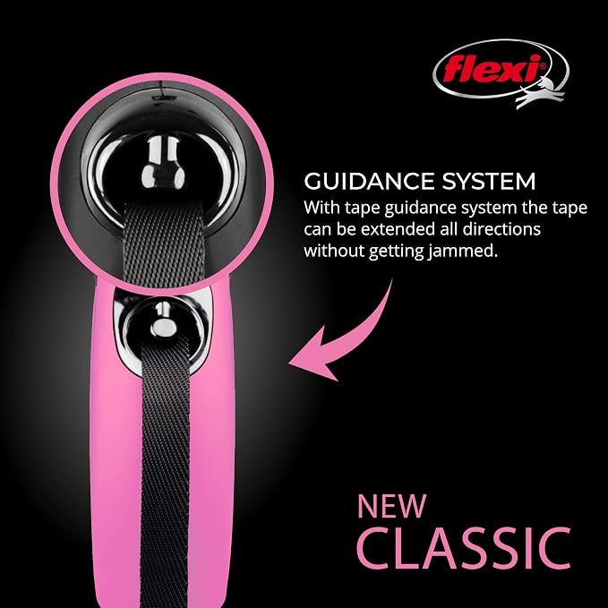 FLEXI® Classic Tape Retractable Dog Leash, Medium, 16 ft - Pink | German engineered, original flexi leash, durable quality for dogs up to 55 lbs, tangle-free, walking, reliable brake system