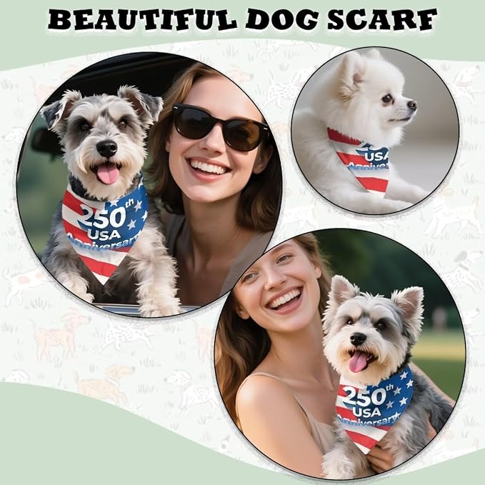 Jeiento 250th USA Anniversary Dog Bandana American Flag Dogs Bandana for Pet Puppy Kitten, One Size