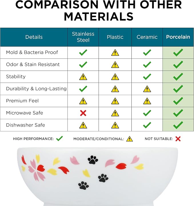 Necoichi Raised Cat Food Bowl – Ceramic Elevated Cat Bowl for Whisker & Neck Fatigue, Dishwasher Microwave Safe – Non-Slip & Anti Vomiting Ergonomic Design (Sakura Floral, Large, 2-Cup Capacity)