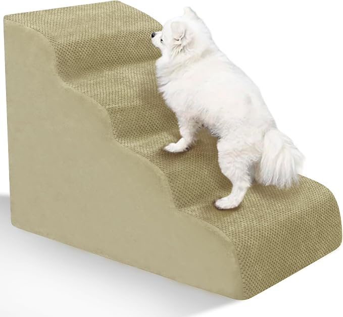 Dog Stairs for Small Dogs - High Density Foam Pet Steps, Extra Wide Dog Ramp with Non-Slip Bottom for High Beds, Couch and Sofa, Best for Dogs Injured, Older Doggy Cats