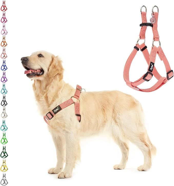 PUPTECK No Pull Dog Harness Large Sized Step-in Adjustable Puppy Vest | Soft Webbing Basic Halter with ID Tag for Outdoor Walking