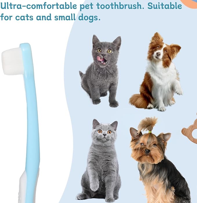 salbsever 4 Pcs Toothbrush for Small Dogs Puppy Tooth Brushing Kit Soft Dog Toothbrush Small Breed Deep Teeth Cleaning Pet Toothbrushes for Kitten & Tiny Pet Blue