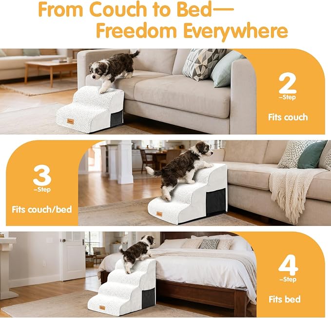 Topmart High Density Foam Dog Steps 4 Tiers,Extra Wide Deep Pet Steps,Non-Slip Dog Stairs Ramp for Bed,Soft Foam Cat Ladder,Best for Older Injured,Older Pets,Cats with Joint Pain