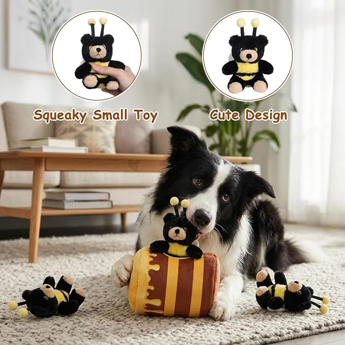 Hollypet Squeaky Hide and Seek Dog Toys for Small and Medium, Honey Pot | Interactive Plush Stuffed Dog Squeak Toys for Small Medium Sized Dogs and Non-Aggressive Chewers, Puppy Teeth Clean Chew Toys