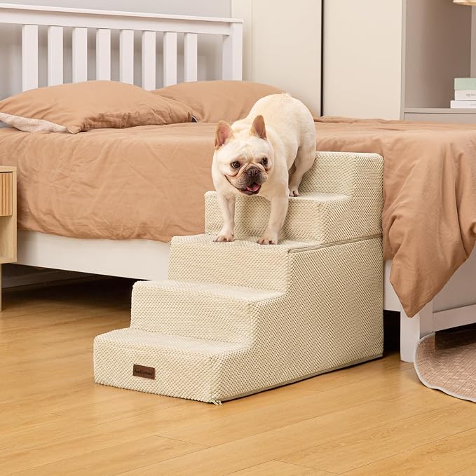 Aodisman Dog Stairs for High Bed 22.6" H,5-Step Dog Steps for Small Dogs and Cats,Indoor Non-Slip Balanced Pet Stairs are Suitable for Puppy,Older Cat,Beige