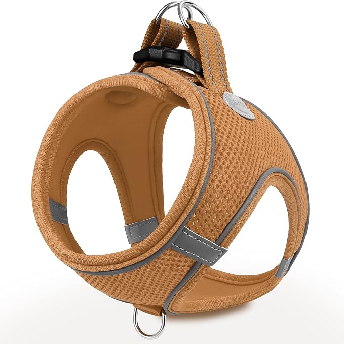 Joytale Step-in Dog Harness, Soft Breathable Mesh, Brown XXS | Adjustable Fit for Small Dogs, Easy Step-in with Secure Fastener, Even Chest Pressure, Reflective For Night Safety, Washable