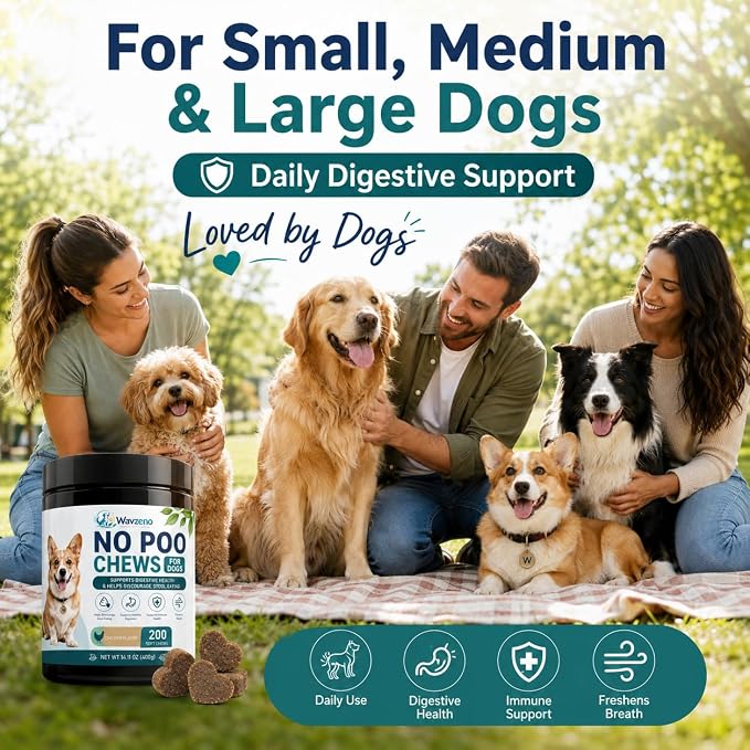 No Poo Chews for Dogs, Stool Eating Deterrent Soft Chews with Probiotics & Digestive Enzymes, Supports Healthy Digestion & Gut Balance, Helps Discourage Poop Eating Habits, 200 Count