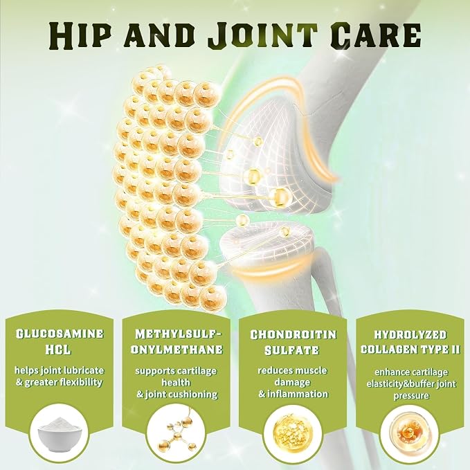 Glucosamine for Dogs, Hip and Joint Supplement for Dogs with Chicken Flavor, Anti Inflammatory, Dog's Chondroitin, Digestive Enzymes, Omega-3, Vitamin D, MSM, Calcium, Turmeric, 120 Freeze-Dried Chews
