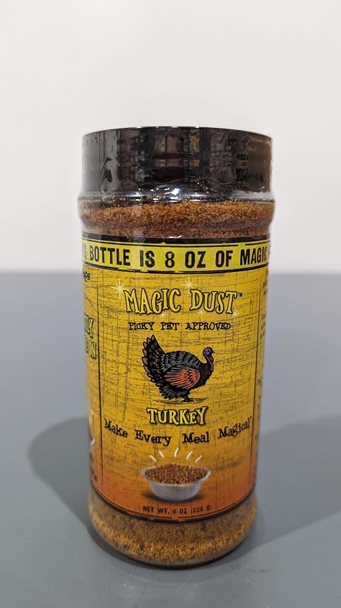 Magic Dust Turkey Jerky Topper, Single Protein Pet Food Topper for Dogs & Cats, Enhance Flavor & Elevate Mealtime Excitement for Picky Eaters - 8 Ounce Bottle in Turkey Flavor
