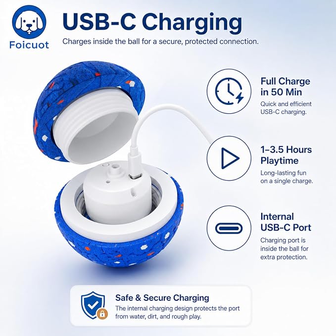 Interactive Dog Ball Toy, 3 Modes, LED, Sound & Vibration, USB-C | Durable E-TPU, Colorful LED Lights, Sound & Vibration, 50-Min USB-C Charging, Up to 3.5H Playtime, IP7 Water Resistance