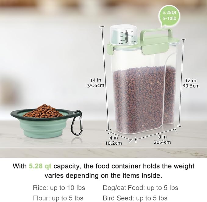 5 Lbs Pet Dog Food Storage Container for Travel Bird Seed Dispenser, 5 Lbs, Green