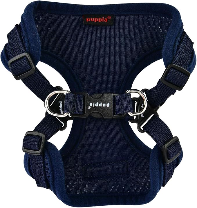 Puppia Dog Harness Comfort Mesh Step-in All Season No Pull No Choke Walking Training Adjustable Neck & Chest for Small & Medium Dog - Navy - S