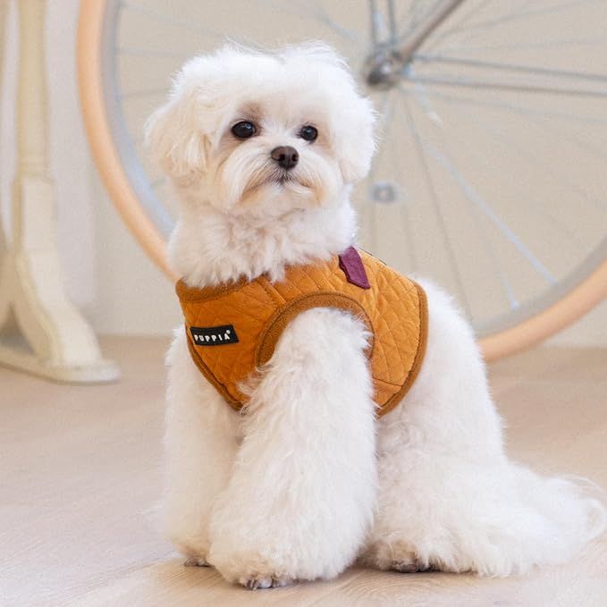 Puppia Irvin Vest Dog Harness Step-in Warm Winter Diamond Pattern for Small and Medium Dog, Mustard, Large