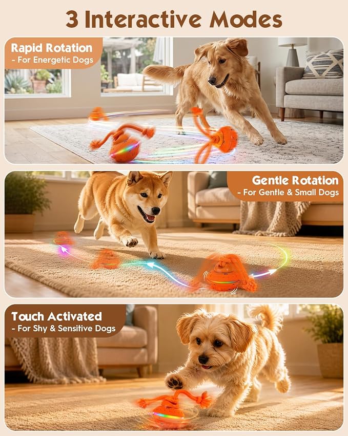 osou Interactive Dog Ball, Automatic Moving Toy with 3 Interactive Modes | Irregular Rotating, Motion-Activated, Auto off, 8 LED Lights & Bird Chirps, Rechargeable, Durable ETPU for All Breed Dogs