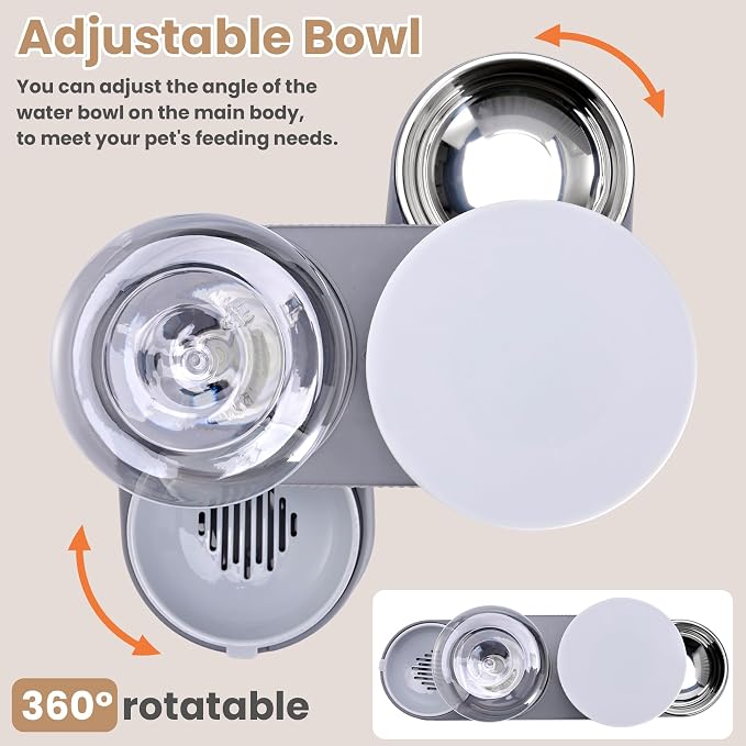 2 Pack Automatic Cat Feeder Stainless Steel Water Dispenser Gravity Food Feeder and Waterer Set with Pet Food Bowl for Small Medium Kitten Puppy Pets Large Capacity(Grey)