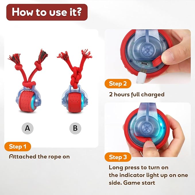 Dog Toys Interactive Rolling Ball with Rope, Motion-Activated | Squeaker dog ball Zig-Zag moving and rolling rechargeable dog ball release pressure dog exercise perfect for small puppies