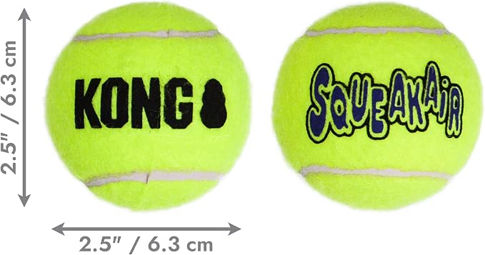 KONG - Squeakair Balls (6 Pack) - Dog Toy Premium Squeak Tennis Balls, Gentle on Teeth - for Medium Dogs