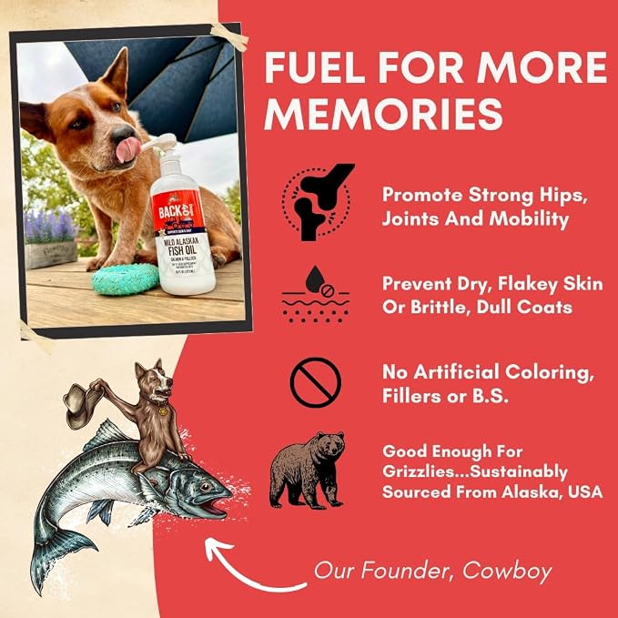 BACK 40 Dogs Wild Alaskan Fish Oil for Dogs, Skin and Coat Supplement for Dogs & Cats, Omega-3-Rich Salmon and Pollock Oil, EPA & DHA Dog Salmon Oil for Brain, Heart, and Joints 16 fl oz (473 ml)