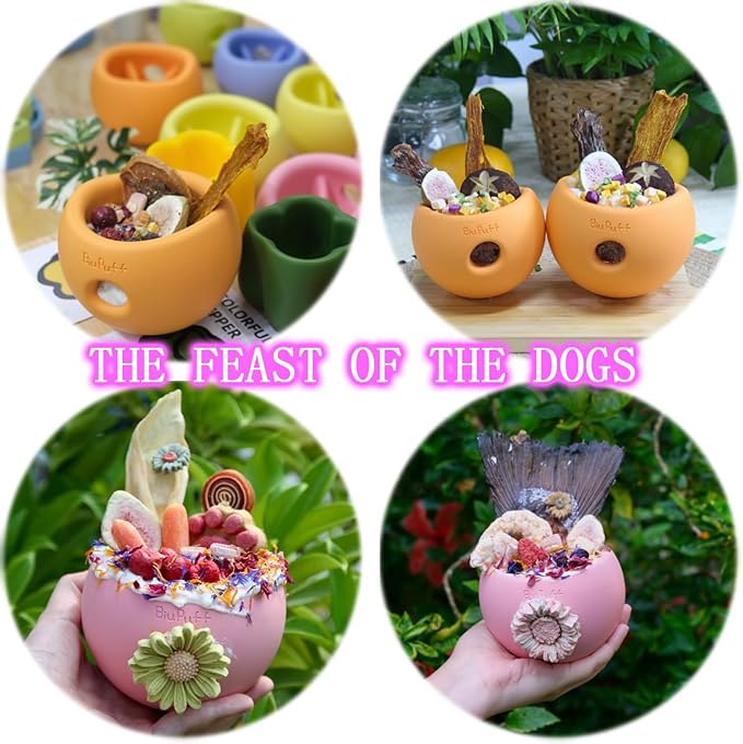 Treat Dispensing Dog Toy & Slow Feeder Bowl, Interactive Puzzle and Mental Toy for Anxiety Relief,Chase Play, and Use as Freezable Lick Bowl (Peach Pink, Medium 498g)