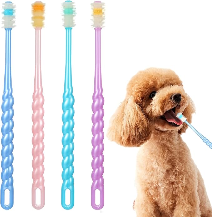 4 Pcs Cat Toothbrush 360, Deep Teeth Cleaning Cat 360 Toothbrush, 360 Toothbrushes Cat Soft Bristle Multi-Color, 360° Pet Toothbrush Round Design for Small Dogs Cats Dental Care