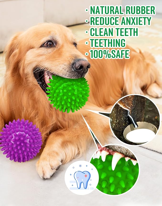 Pweituoet 4.5” Heavy Duty Squeaky Dog Balls for Medium Large Dogs, Dog Toys for Aggressive Chewers, Spike Ball Toys for Clean Teeth and Training(2 Pack) (4.5" 4apck)