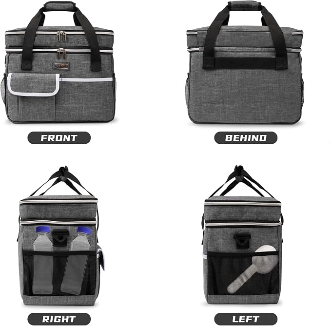 BAGLHER Dog Travel Bag, Double-Layer, with Food Containers & Bowls, Grey