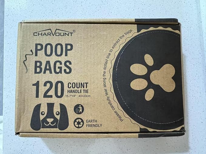 Charmount 120 Counts Unscented Dog Poop Bags Rolls with Handles, 16"x8"Extra Thick Pet Waste Bag, Leak Proof and Easy Tie, Cat Litter Bags, Pink