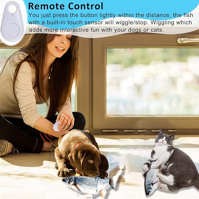 Tocirelo Remote Control Cat Toy - Interactive Catnip Toys for Indoor Cats | 11" Realistic Electric Flopping Fish Kiten Kicker Toy, Automatic Moving Floppy Fish for Bored Kitten and Small Dogs