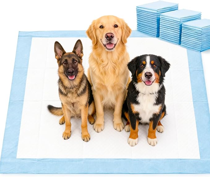 XXXXL Dog and Puppy Pee Pads, 55.1 x 31.5 Inch Leakproof Disposable Pet Training Pads, Fast Absorb 5-Layer Design, 50% Thicker with Adhesive Tabs, for Car Back Seat Cover, Floor, Crate, 50 Count