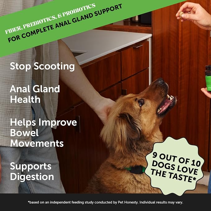 Dog Scoot Stopper Anal Gland Support Fiber Supplement - Stop Scooting + Booty Dragging for Perfect Bowel Movements - Daily Dog Fiber Chews with Pumpkin Seed, Prebiotics + Probiotics (Chicken, 90 Ct)