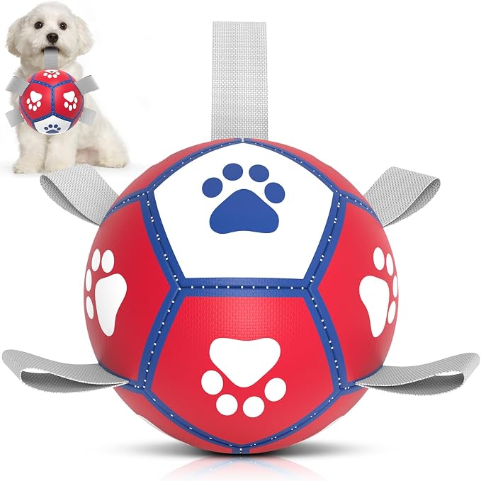 Diman Small Dog Toys, 5 Inch Dog Balls, Soccer Ball for Dogs with Straps | Interactive Dog Balls for 5-20 Lbs Dogs, Dog Water pool Toy, Herding Ball for Small Dogs, Puppy Toys for Birthday Gifts