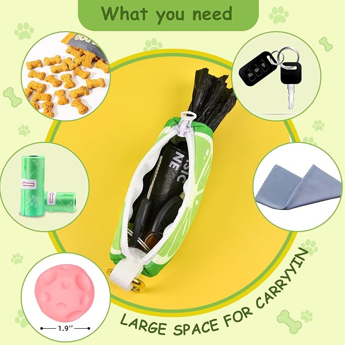 Dogs Poop Bags Holder Leash attachment with Carabiner Thin Potty Bag Carrier Dispenser,Lime,Medium