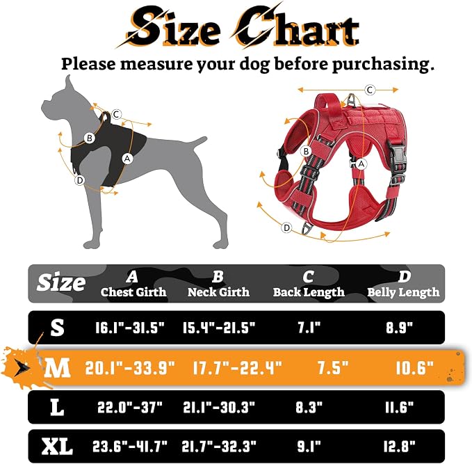 rabbitgoo Tactical Dog Harness Medium Sized, No Pull Service Pet Vest | Military Molle System & Easy Control Handle, Adjustable and Reflective for Walking and Training, Red, Medium
