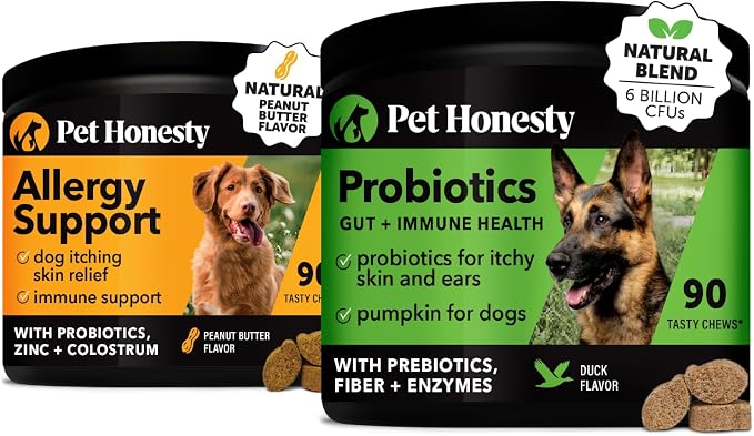 Allergy Itch Relief & Probiotics Virtual Bundle: Dog Allergy Relief & Gut Health Chews (Peanut Butter & Duck 90 ct)