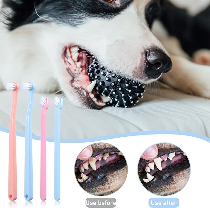 4 Pack Small Dog Toothbrush Pet Toothbrush Cat Tooth Brush 2 Styles Puppy Tooth Brush Mini Size Micro Head Soft Deep Clean Kit for Puppy, Kitten, Dog & Cat, Portable Travel Friendly