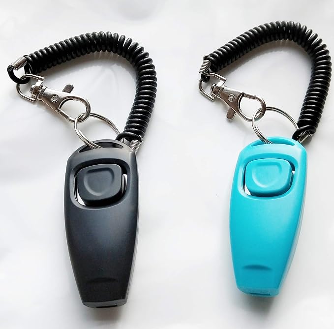 Pet Training Clicker Whistle with Wrist Strap, Black & Blue