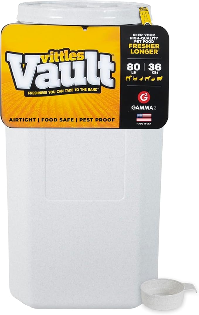 Vittles Vault Traditional Dog and Cat Food Container + Scoop, Gray, 80lbs