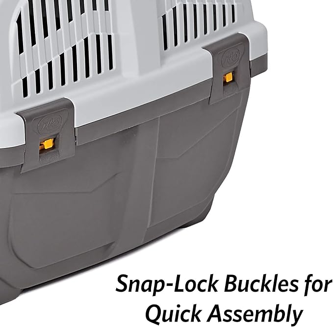 Skudo by MidWest 22-Inch Travel Carrier, Gray, Fits Pets up to 12 lbs | Hard-Sided Pet Carrier, Travel Crate with Handle, Ventilated Design, Locking Tabs, Easy Assembly