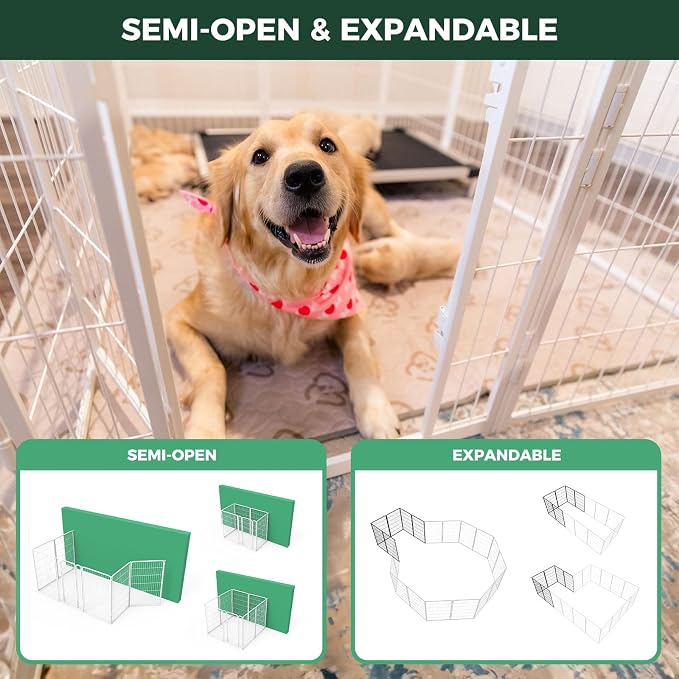 FXW Homeplus Unleashed Indoor Dog Playpen - Stress-Free and Safe Play, Heavy Duty 45 Inch 32 Panels Dog Pen for Large Dogs, White│Patented