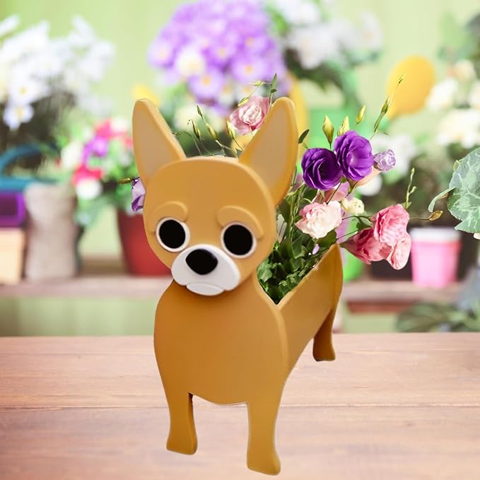 Yellow Chihuahua Dog Planter Pots, Animal Shaped Flower Pot