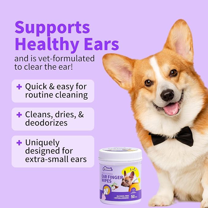 MIOSSZI Dog Ear Cleaner Finger Wipes, 50 Count