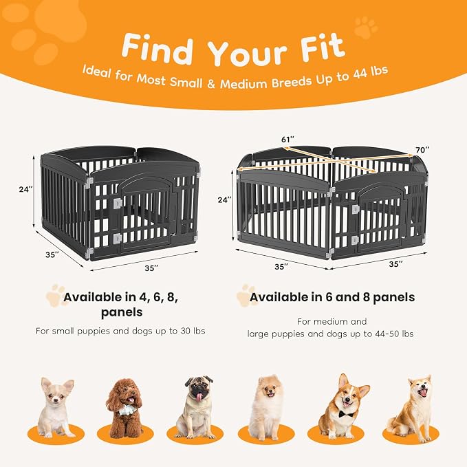 NEWBULIG Dog Playpen 6-Panel, 24IN Puppy Playpen, Stable Dog Play Pen Indoors/Outdoor with Secure Locking Door, Plastic Pet Fence for Small & Medium Dogs
