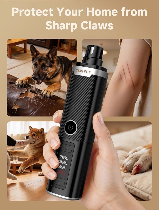 Dog Nail Grinder with 2 LED Lights, 3-Speed, Black