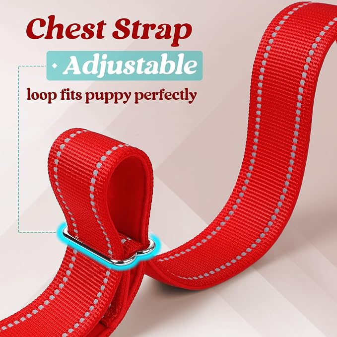 rabbitgoo Dog Harness No Pull, Quick Fit for Large Dogs with Soft Padded Handle, Chest Adjustable Reflective Pet Vest, No Choke Escape Proof for Walking Training, Red L