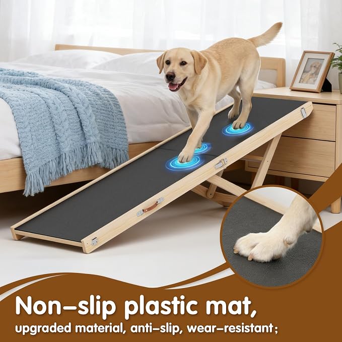 Foldable Dog Ramp for High Beds & SUVs, 63 Inch with High-Traction Mat. Adjustable Height (19.7"-31.5") for Medium, Large & XL Dogs - Portable Pet Stairs Alternative