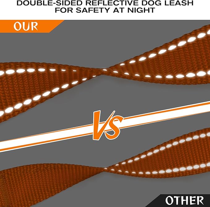 Joytale Dog Leash for Large Dogs that Pull, Double Handle, 4FT, Orange | Traffic Handle for Control, Padded Handle Reduces Hand Strain, Reflective Stitching for Night Safety, Strong Nylon Webbing