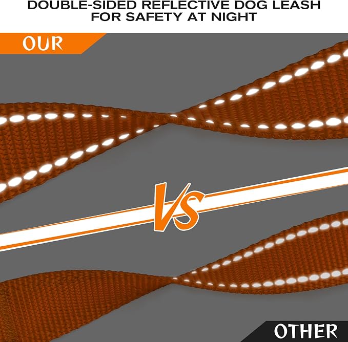 Joytale Dog Leash for Large Dogs that Pull, Double Handle, 6FT, Orange | Traffic Handle for Control, Padded Handle Reduces Hand Strain, Reflective Stitching for Night Safety, Strong Nylon Webbing